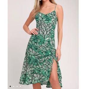 Lulus Tropical Leaf Print Midi Dress XS